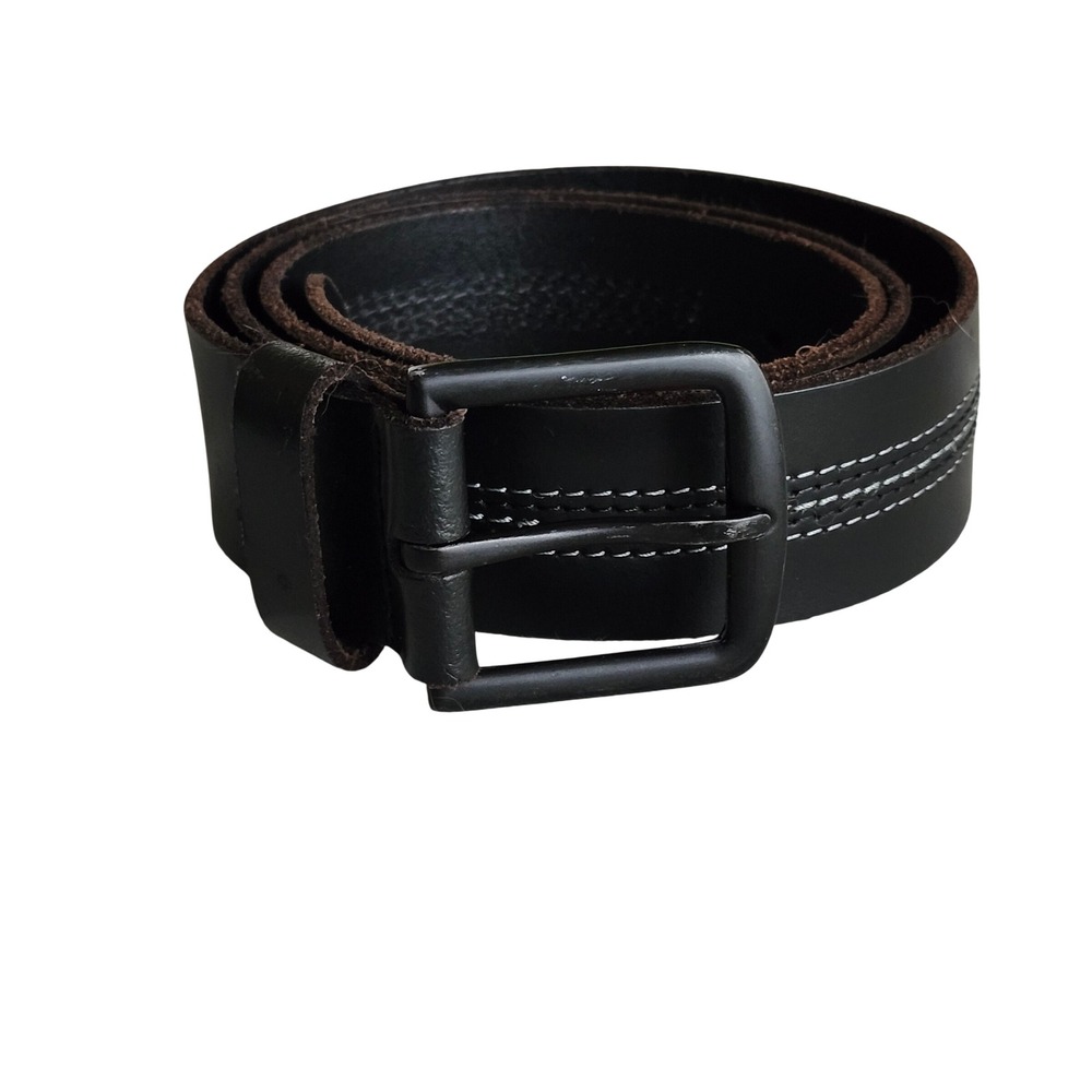 Timberland Leather Belt Mens 38 Black Triple Stitch Rugged Workwear Casual